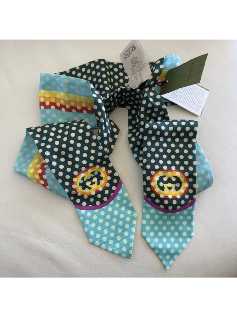 NWT GUCCI Polka Dot Headband 100% Authentic Silk Sz M - Picture 2 of 8
